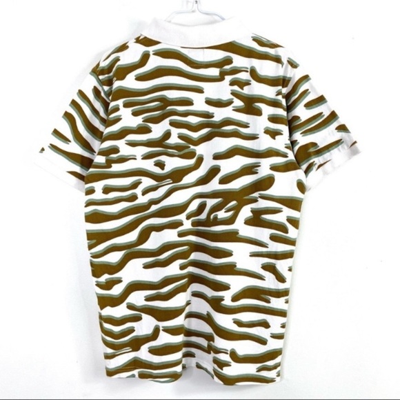 STUSSY Camouflage Print Casual Polo Shirt in White with Brown Size S - Picture 4 of 8
